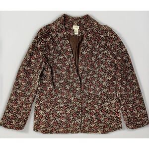 VTG LL Bean Floral Corduroy Blazer Jacket Womens 14 Notch Collar Preppy Academia